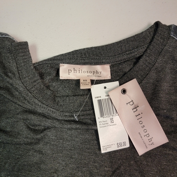 Philosophy Grey Charcoal Soft Top Crew neck Pullover Sweater Women's Size XS - Picture 3 of 6